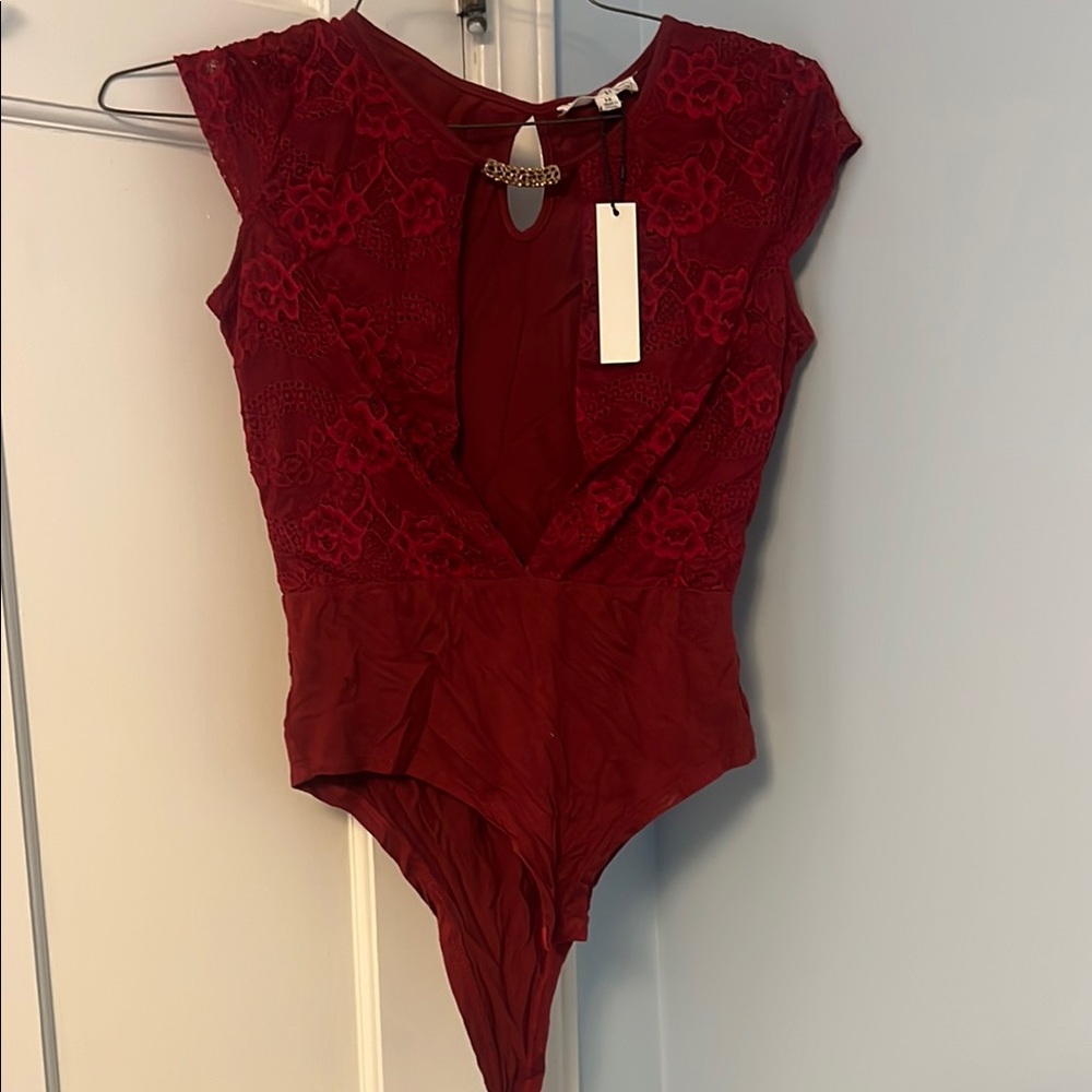 Elegant Red Lace Bodysuit